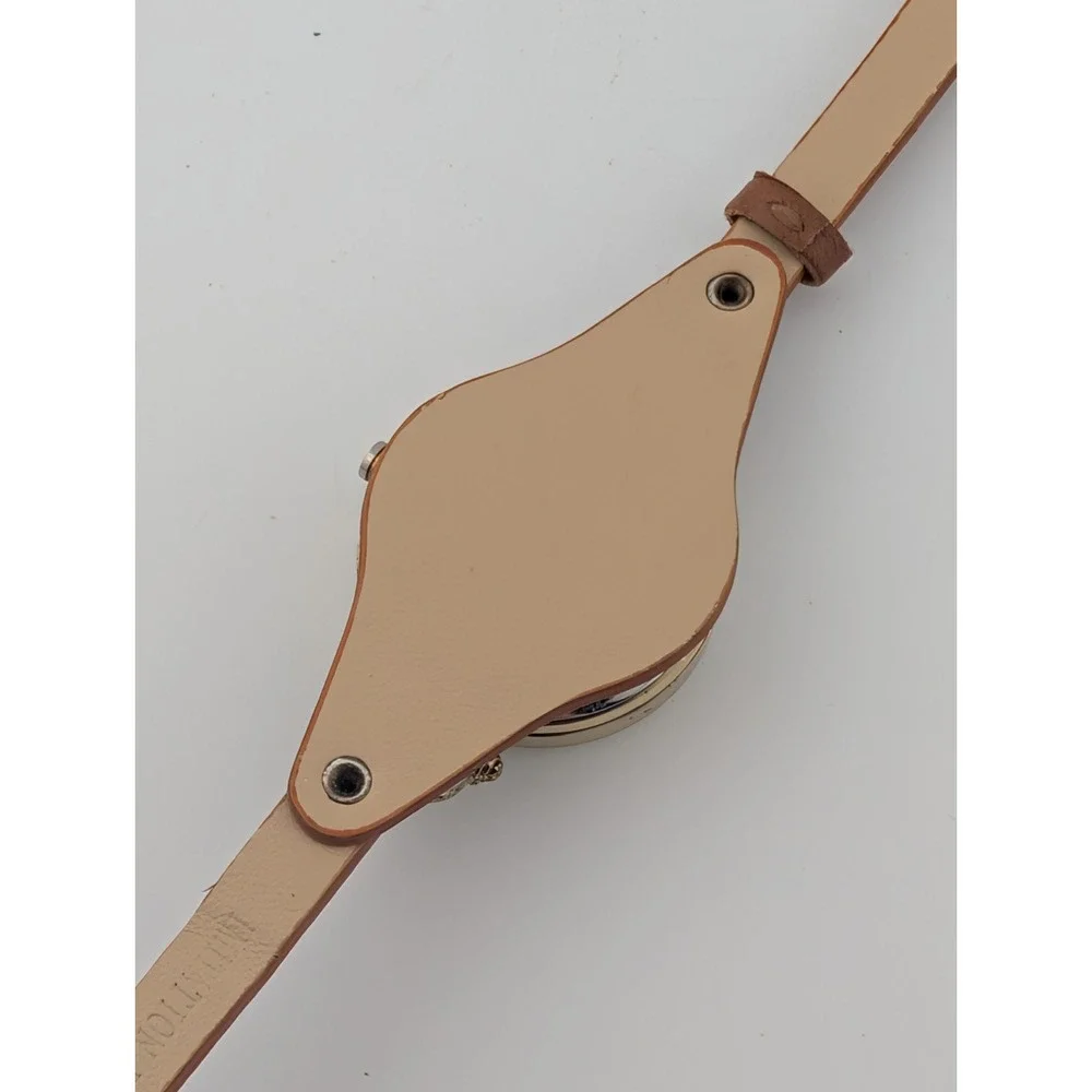 Ladies Quartz Watch 30mm Gold Case Brown Faux Leather‎ Bund Strap- New Battery